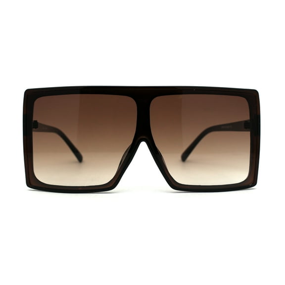 Extra Oversize Squared Rectangle Shield Plastic Sunglasses All Brown