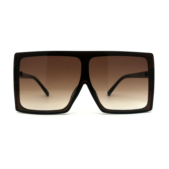 Extra Oversize Squared Rectangle Shield Plastic Sunglasses All Brown