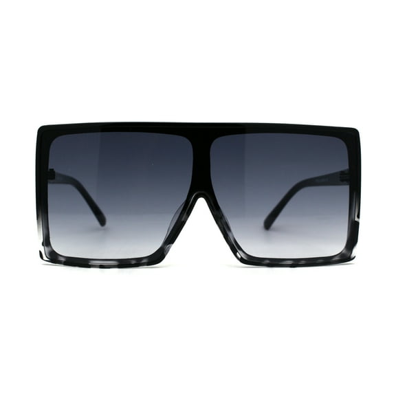 Extra Oversize Squared Rectangle Shield Plastic Sunglasses Black Clear Tortoise Smoke