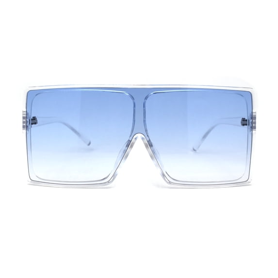 Extra Oversize Squared Rectangle Shield Plastic Sunglasses Clear Blue