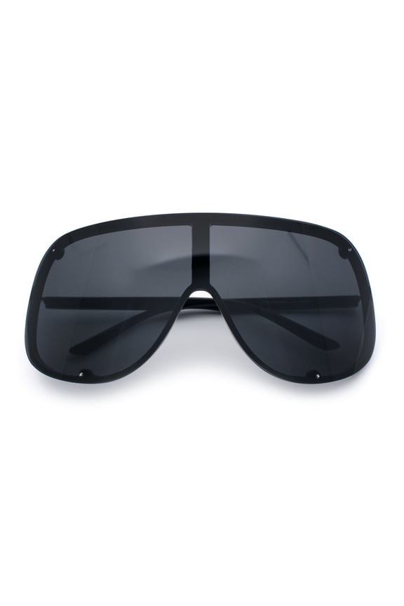 Extra Oversized Curved Shield Robotic 80s Sport Sunglasses All Black