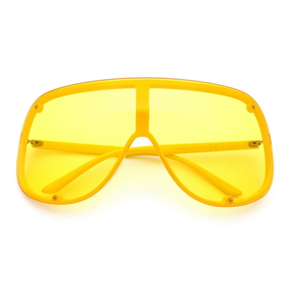 Extra Oversized Curved Shield Robotic 80s Sport Sunglasses All Yellow