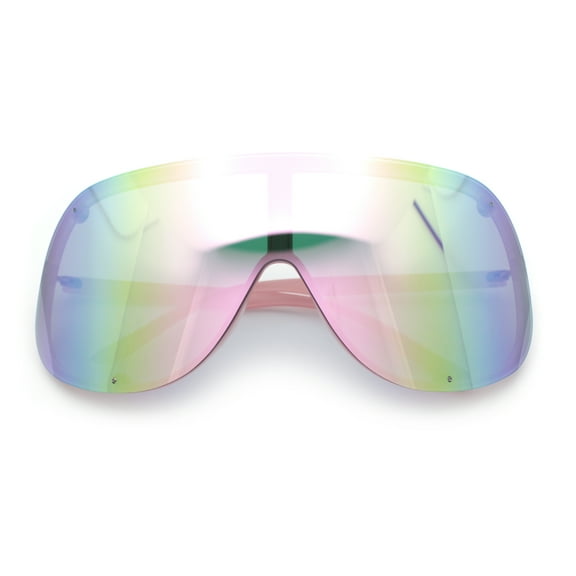 Extra Oversized Curved Shield Robotic 80s Sport Sunglasses Pink - Pink Mirror
