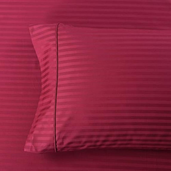 Extra Pair Of King Pillowcases 600 Thread Count Damask Stripes %100 Cotton - Burgundy