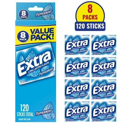 Extra Peppermint Sugar Free Gum Back To School Chewing Gum - 8 Pack