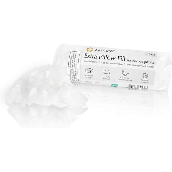Extra Pillow Fill, Crosscut Memory Foam with Down Alternative Microfiber Blend, Fill Stuffing for Sleep or Body Pillow, White, 7oz
