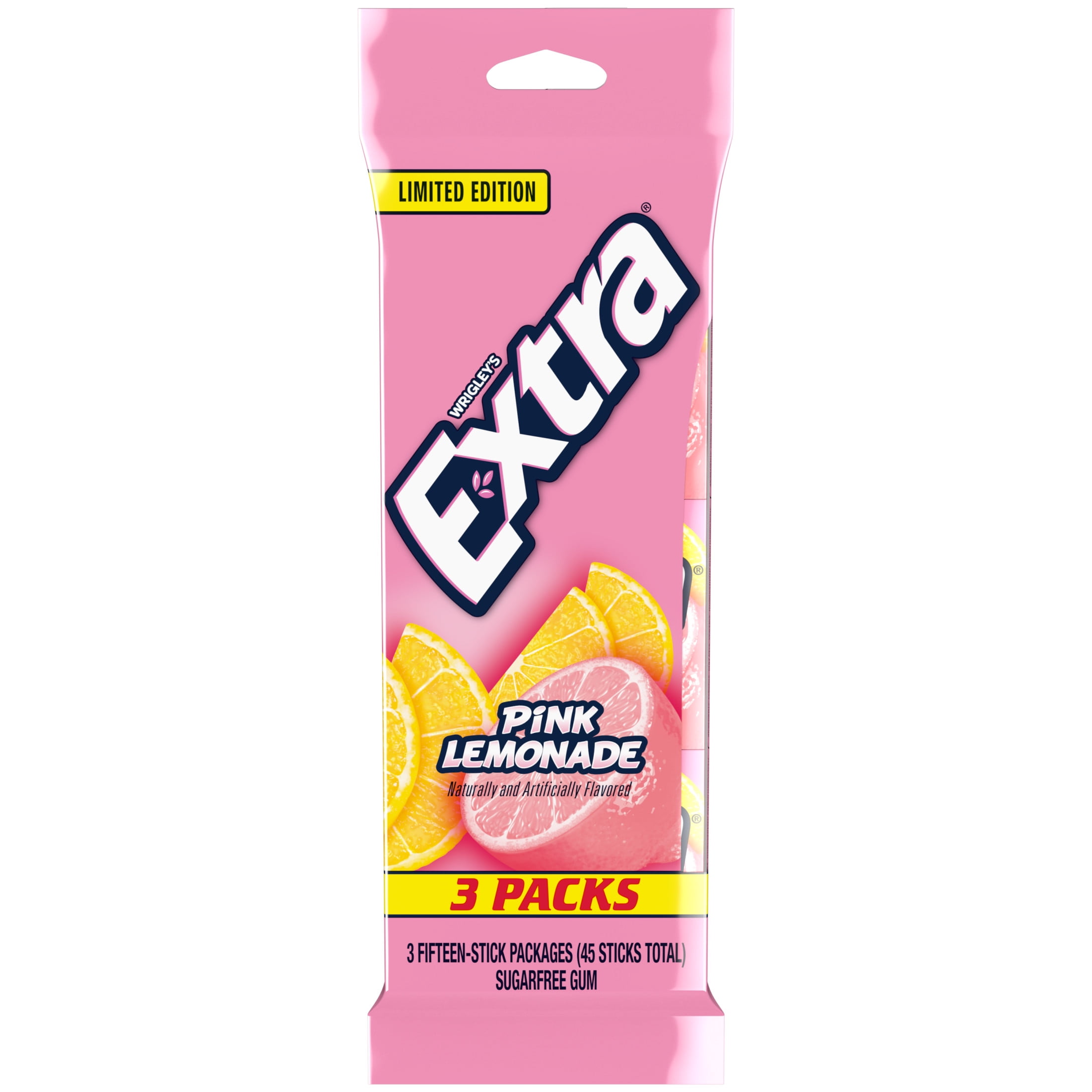 Extra Pink Lemonade Sugar Free Chewing Gum - 15 Stick (Pack of 3)