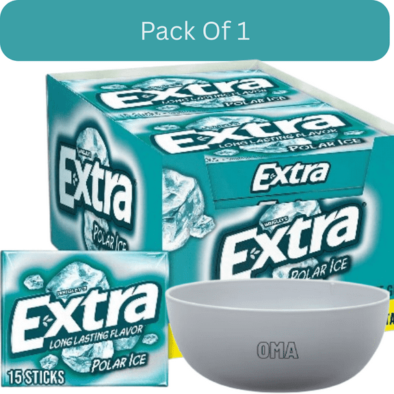 Extra Polar Ice Sugar Free Chewing Gum, 15 Pieces per Pack, 10 Packs With White Bowl By OMA