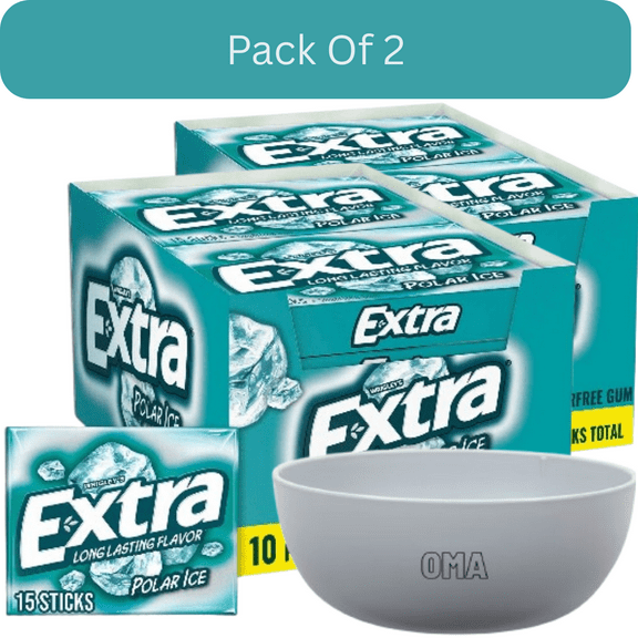 Extra Polar Ice Sugar Free Gum, 15 Count Packs, Multipack of 10 With White Bowl By OMA