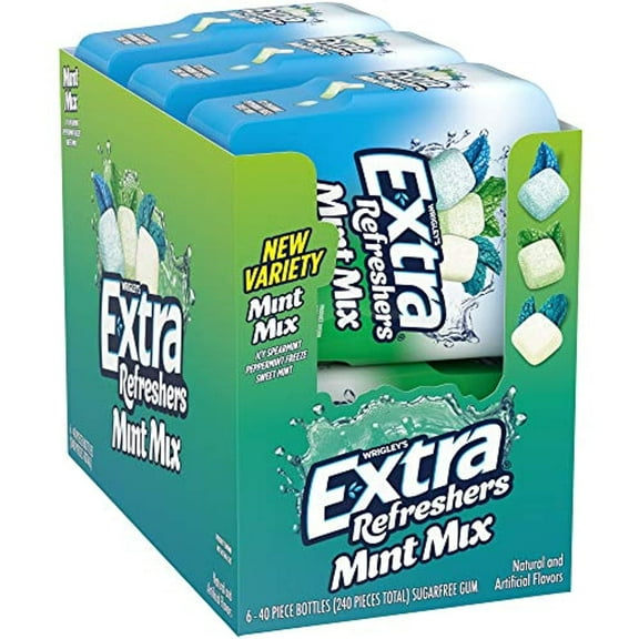 Extra Refreshers Mint Mix Gum, 3.21-Ounce 40-Piece Bottle (Pack Of 6)