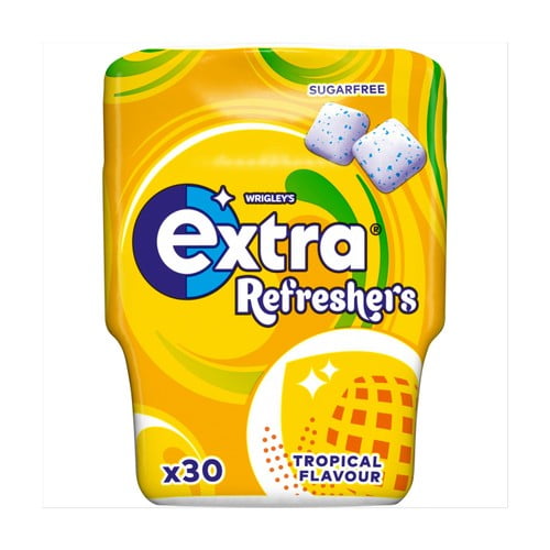 Extra Refreshers Tropical Flavour Sugarfree Chewing Gum Bottle 30 Pieces 67g, British Import (Pack of 6)