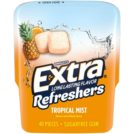 Extra Refreshers Tropical Sugar Free Chewing Gum -40 Pieces Bottle