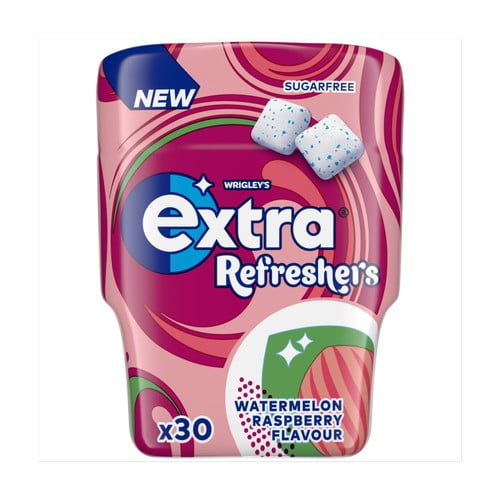 Extra Refreshers Watermelon Raspberry Sugar Free Chewing Gum Bottle 67g, British Import (Pack of 6)