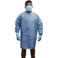 thumbnail image 1 of Extra-Safe, Thigh Length Disposable SMS 3 Pocket Lab Jacket Elastic Knit Wrist & Collar, Ceil Blue, Size X-Large - Pack of 20, 1 of 3
