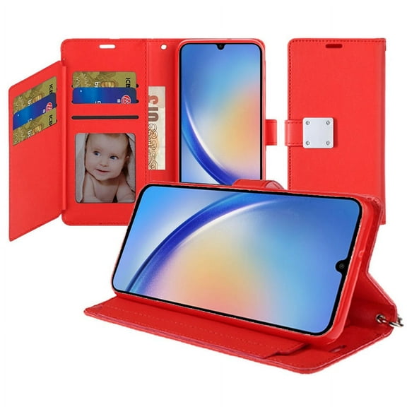Extra Series Essential Leather Wallet Stand Case for Samsung Galaxy S24 Plus - Red