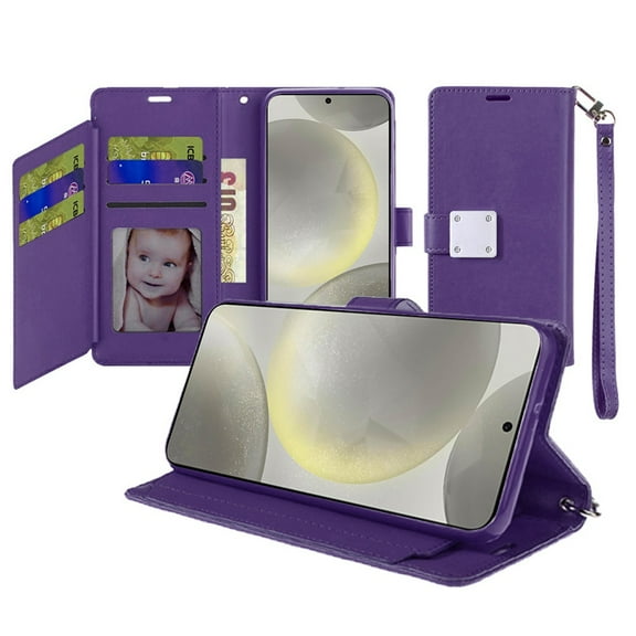 Extra Series Essential Leather Wallet Stand Case for Samsung Galaxy S25 - Purple