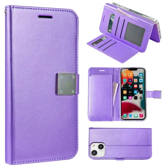 Extra Series Essential Leather Wallet Stand Case for iPhone 15 Plus - Purple