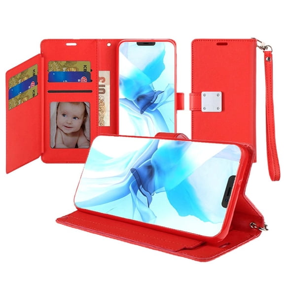 Extra Series Essential Leather Wallet Stand Case for iPhone 16e - Red
