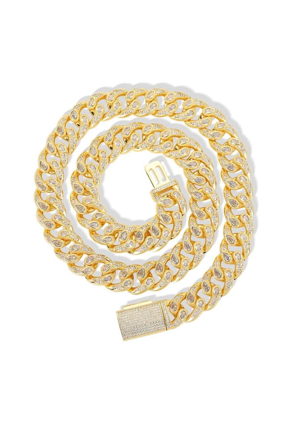 Extra Shiny Big Iced Out Cuban Chain, Width 16MM Hip Hop Cuban Link Necklace for Men, 16-24 Inch Solid Thick Miami Cuban Link Chain for Men, Gift Box Included