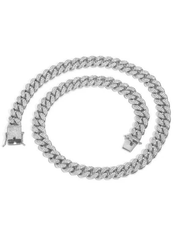 Extra Shiny Big Iced Out Miami Cuban Link Chain for Men, Width 12MM Hip Hop Chain Link Necklaces, 16-24 Inch Solid Thick Mens Necklace, Gift Box Included
