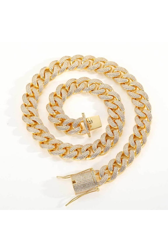 Extra Shiny Miami Cuban Link Chain Necklace, Width 15MM Iced Out Men Cuban Link Chain, 16-24 Inch Solid Thick Big Hip Hop Cuban Chain for Men, Gift Box Included