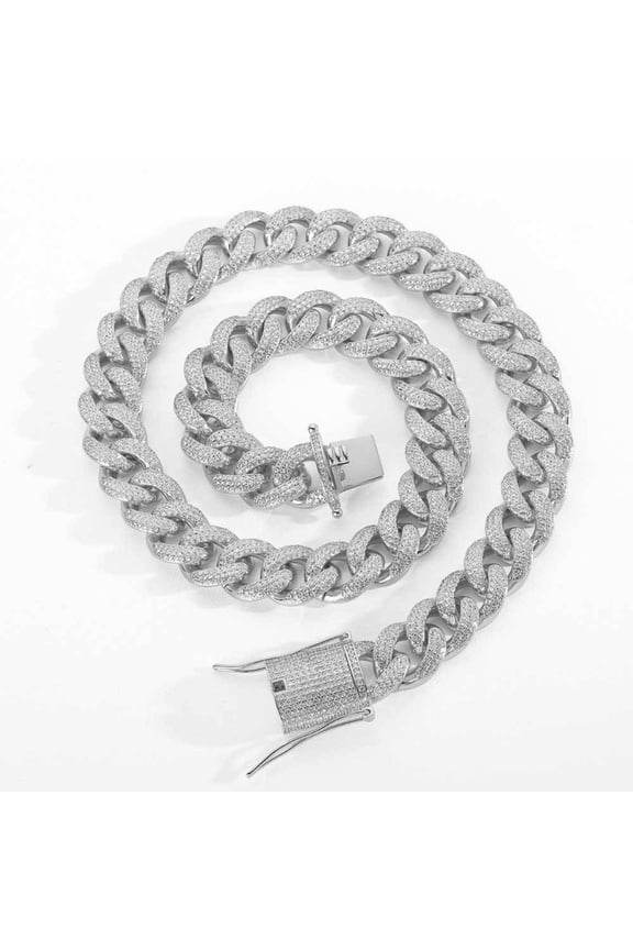 Extra Shiny Miami Cuban Link Chain Necklace, Width 15MM Iced Out Men Cuban Link Chain, 16-24 Inch Solid Thick Big Hip Hop Cuban Chain for Men, Gift Box Included