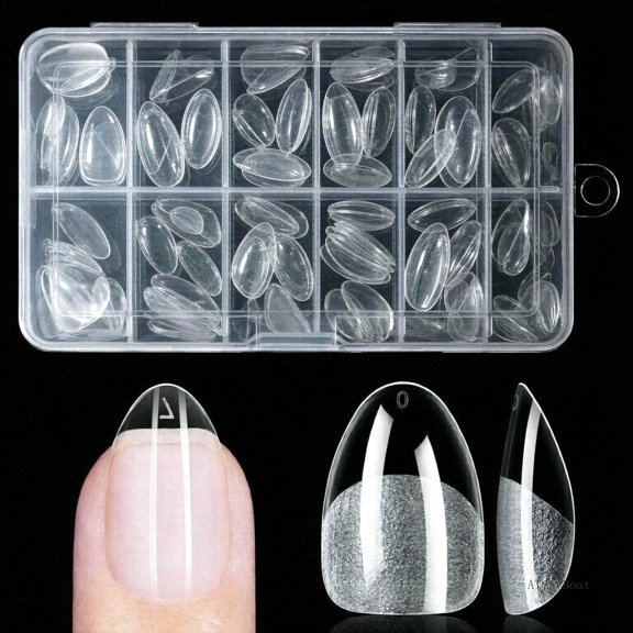 Extra Short Almond Nail Tips 240Pcs, Soft Gel Half Matte Full Cover, Clear Acrylic Press On