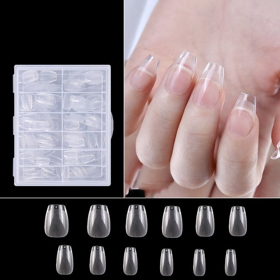 Extra Short Soft Gel Nail Tips for Soak-Off Nail Extensions, Full Coverage Pre-Polished PMMA Resin, Clear Ultra Thin Design, 12 Sizes, 240 Pieces, XS Short Coffin Gseagtia
