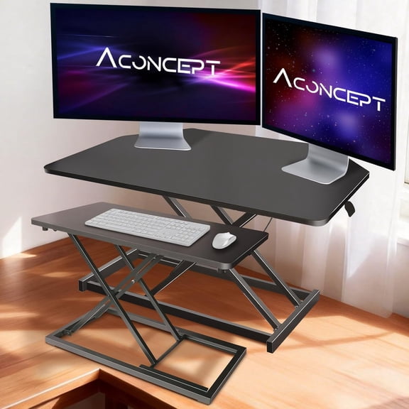 Extra-Slim 24 x 14 inch Black Lift Standing Desk Converter, Manual Adjustable Height Sit Stand up Desk Riser, Compact for Monitor or Laptop Workstation
