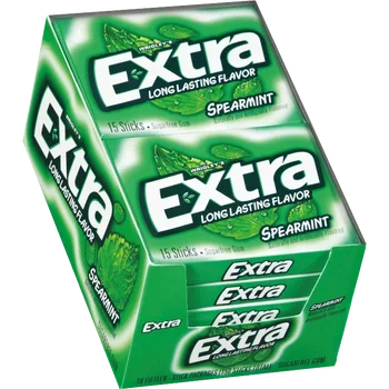 Extra Slim Pack Spearmint Gum 10 Count Pack 15 Sticks Each Sugar-Free Cooling Long-Lasting Chewing Gum