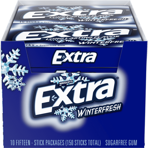 Extra Slim Pack Winterfresh Gum 10 Count Pack — 15 Sticks Each — Sugar-Free Cooling Long-Lasting Chewing Gum