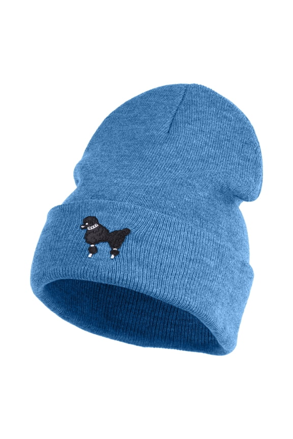 Extra Small 50's Black Poodle Iron on Patched 12 Inch Long Knitted Beanie - Sky Blue OSFM