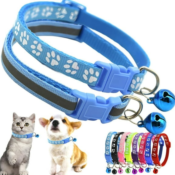 Extra Small Dog Collar with Bell, 2-Pack Puppy Collar with Bells Reflective Kitten Cat Collars Adjustable Buckle for Tiny Little XS XSmall Small Breed Pets Dogs Girls Female Chihuahua