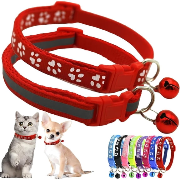 Extra Small Dog Collar with Bell, 2-Pack Puppy Collar with Bells Reflective Kitten Cat Collars Adjustable Buckle for Tiny Little XS XSmall Small Breed Pets Dogs Girls Female Chihuahua