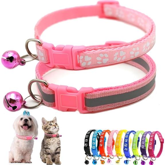 Dog Collar with Bell, 1 / 2-Pack Puppy Collar Reflective Cat Collar Nylon Soft Adjustable Buckle for XS XSmall Extra X-Small Tiny Boy Girl Pets Female Male Kitten Yorkie Teacup Chihuahua Small