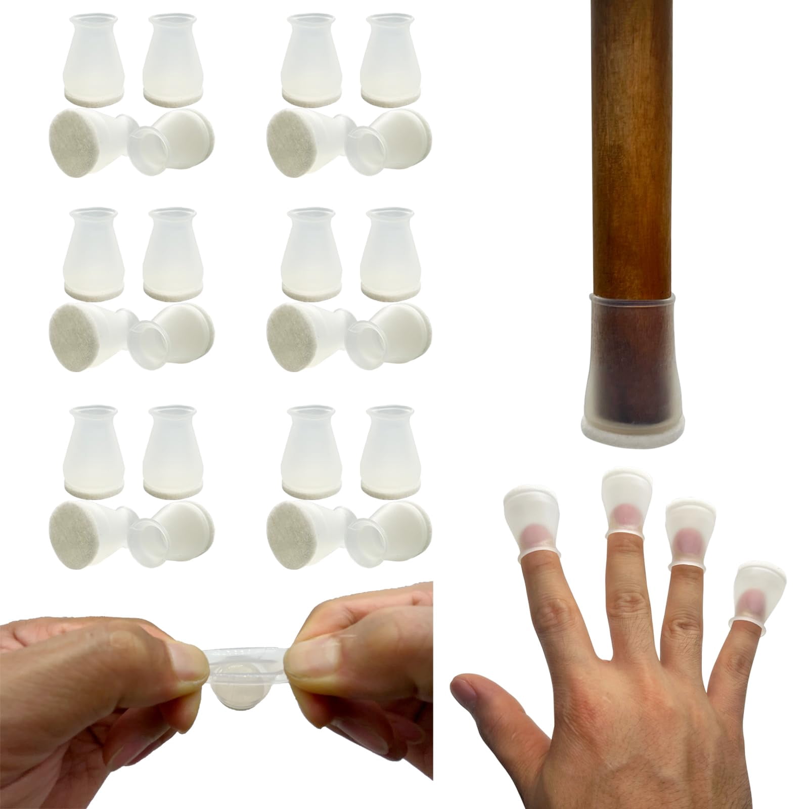 Extra Small Silicone Chair Leg Floor Protectors With Felt  Fit 19/32" To 15/16" Glide Caps Silicon Furniture Feet Cover Bottom Slide Protect Hardwood Floors No Noise 24 Pack