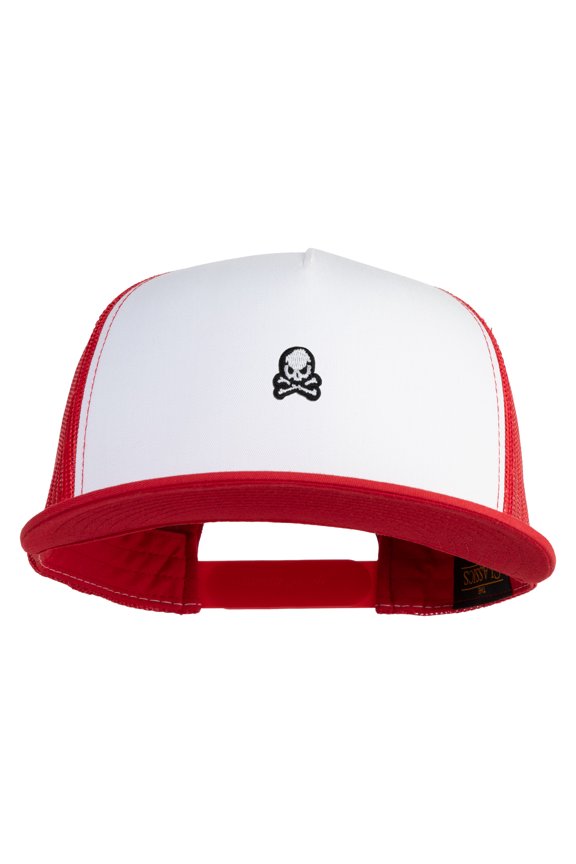 Extra Small Skull Halloween Embroidered Iron On Patched Classic Trucker Cap - Red OSFM