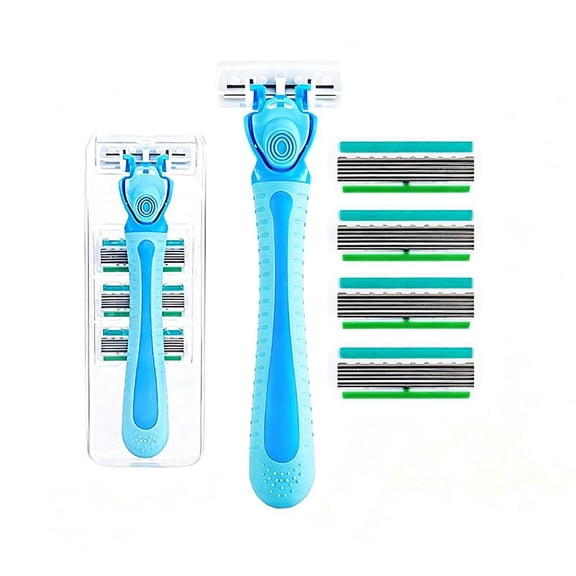 Extra Smooth Contour Razor for Women, Includes 1 Reusable Razor Handle 4 Count 6-Bladed Razors Refills, Scratch-resistant Razors for Womens Private Areas - Green