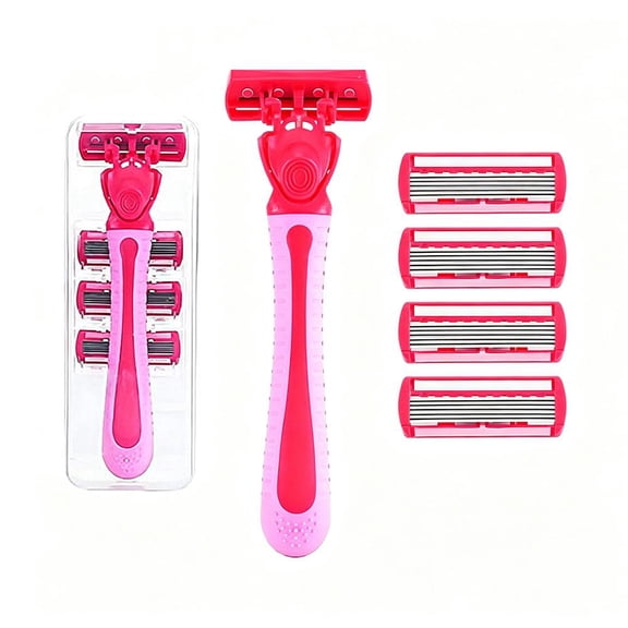 Extra Smooth Contour Razor for Women, Includes 1 Reusable Razor Handle 4 Count 6-Bladed Razors Refills, Scratch-resistant Razors for Womens Private Areas - Red