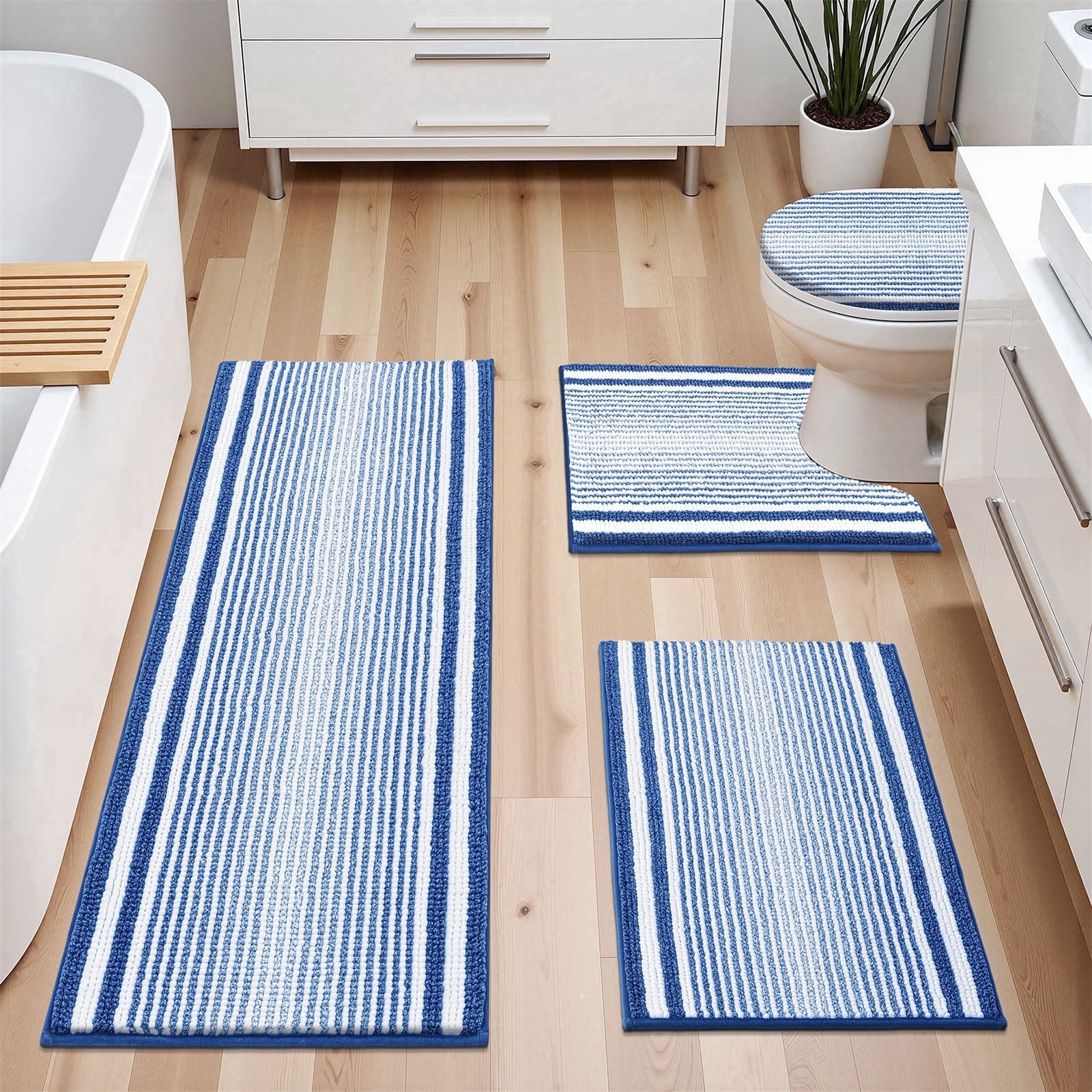 Ileading Chenille Bathroom Rugs Sets 4 Piece, Super Absorbent Non Slip Washable Bath Mat and U-Shaped Contour Toilet Rug Set for Tub Shower Floor Carpet