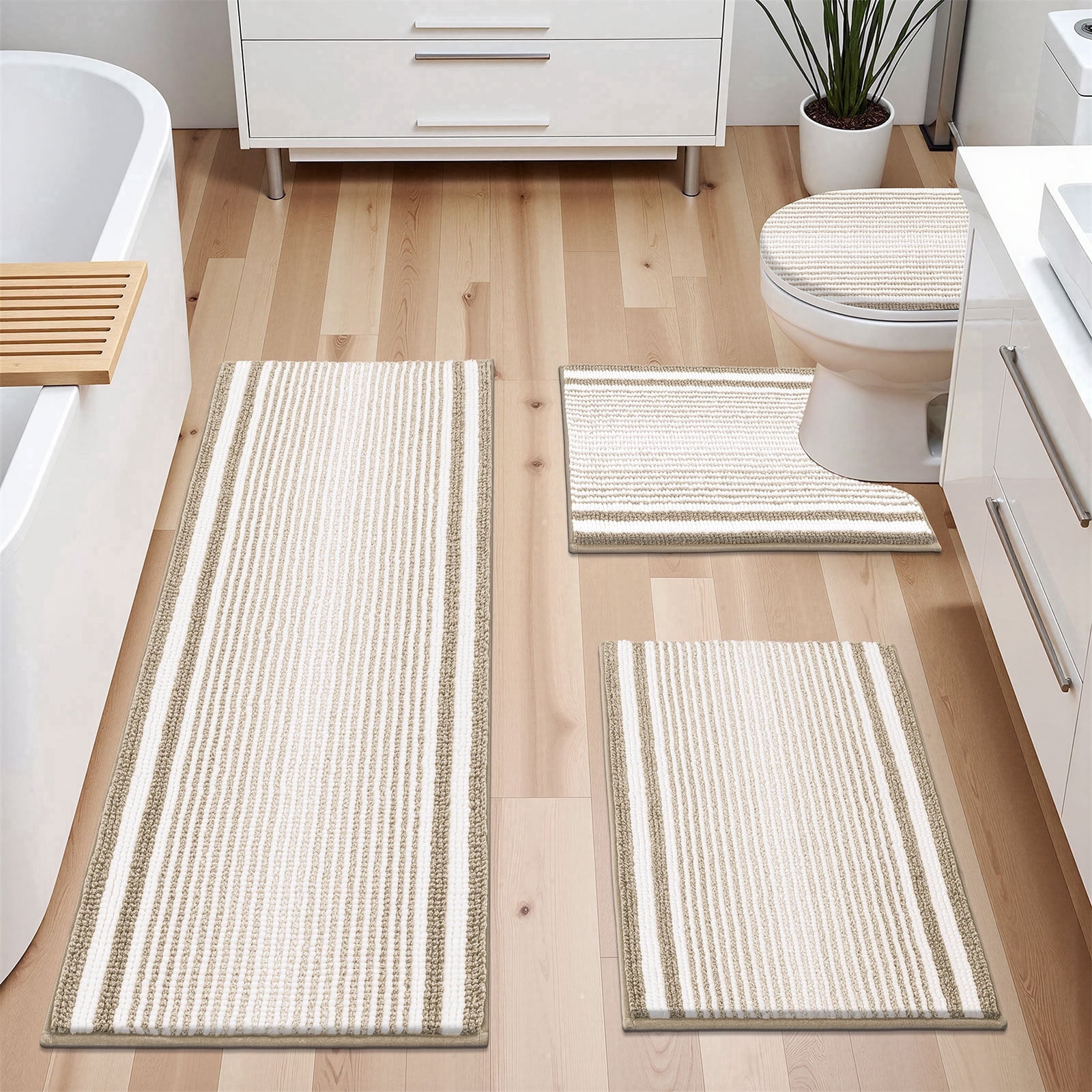 Ileading Chenille Bathroom Rugs Sets 4 Piece, Super Absorbent Non Slip Washable Bath Mat and U-Shaped Contour Toilet Rug Set for Tub Shower Floor Carpet