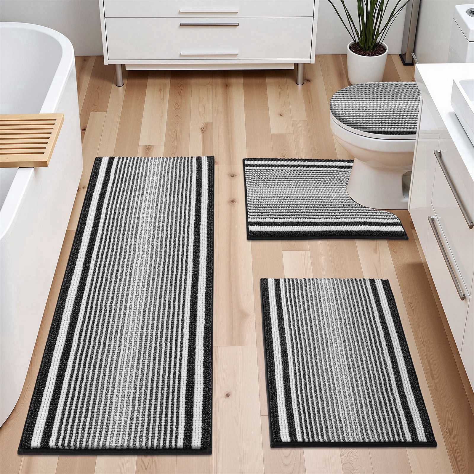 Ileading Chenille Bathroom Rugs Sets 4 Piece, Super Absorbent Non Slip Washable Bath Mat and U-Shaped Contour Toilet Rug Set for Tub Shower Floor Carpet