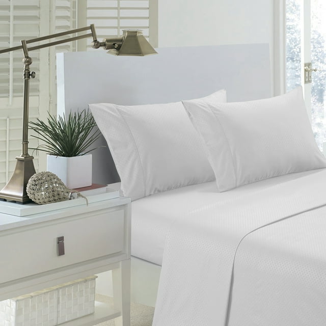 Extra Soft Brushed Fabric Deep Pocket 1800 Series Luxury 3-Piece Embossed Sheet Set (Twin, White)