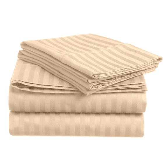 Extra Soft Brushed Fabric Deep Pocket 1800 Series Luxury 4-Piece Stripe Sheet Set (Full, Ivory)