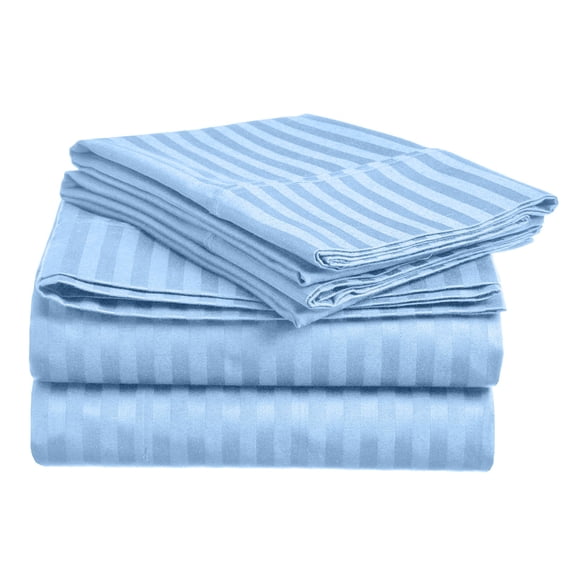 Extra Soft Brushed Fabric Deep Pocket 1800 Series Luxury 4-Piece Stripe Sheet Set (Queen, Blue)