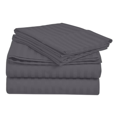 Extra Soft Brushed Fabric Deep Pocket 1800 Series Luxury 4-Piece Stripe Sheet Set (Queen, Gray)
