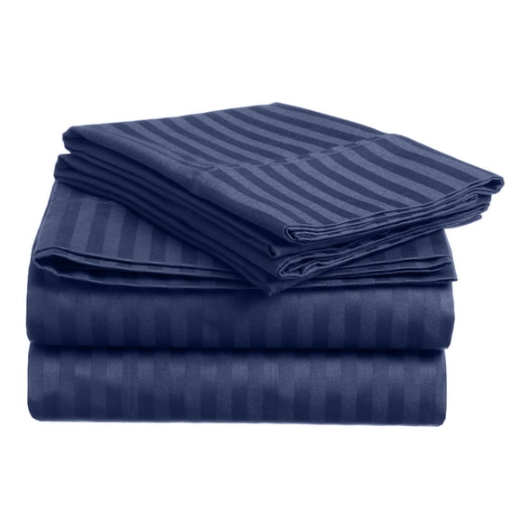 Extra Soft Brushed Fabric Deep Pocket 1800 Series Luxury 4-Piece Stripe Sheet Set (Queen, Navy)
