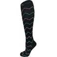 thumbnail image 1 of Extra Soft Large/X-Large Colorful Compression Socks, Moderate/Medium Graduated Compression 15-20 mmHg. Therapeutic, Occupational, Travel & Flight Knee-High Hosiery. Black Multi-Color Zig Zag, 1 of 4