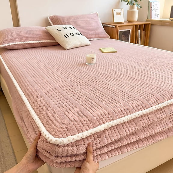 Extra Soft Plush Fitted Sheet with Elastic Edge, Non-Slip Mattress Cover, Washable Bed Sheet for Queen and King Size Beds, All Season Use