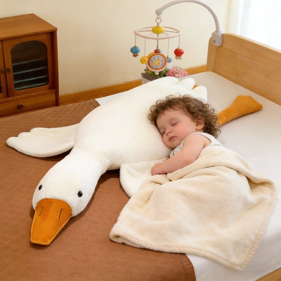 Extra Soft Plush White Goose Stuffed Animal Hugging Pillow - Round Belly Cuddle Toy for Easter Decor, Safe Nursery Sensory Toy, Durable Easter Companion Plush for Bedroom Sofa Decor, 51in, White